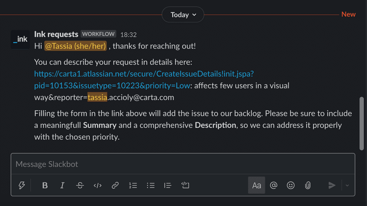Slackbot message